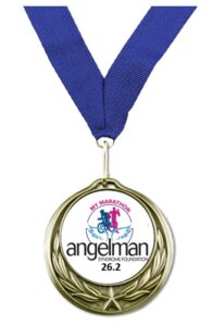 medal on a blue ribbon with My Marathon logo on it