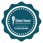 Round badge that says Global genes global advocacy alliance founding member