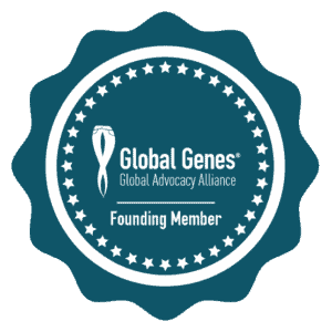 Round badge that says Global genes global advocacy alliance founding member