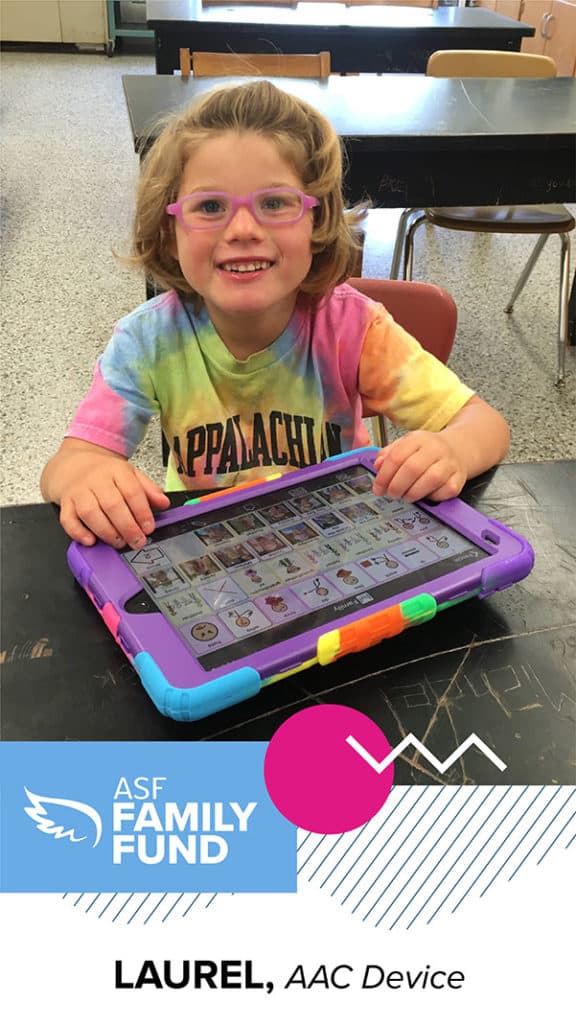 Laurel with her ipad from the ASF Family Fund