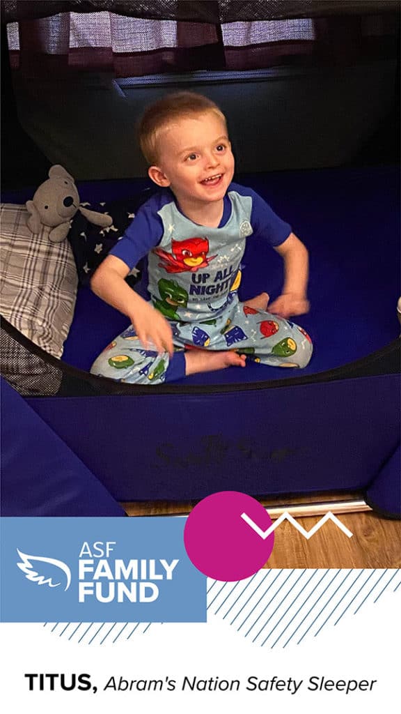 Titus and his safety bed from the ASF Family Fund